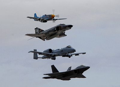 самолет, военный, F-22 Raptor, F - 4 Phantom II, А-10 Thunderbolt II, время, P - 51 Mustang - случайные обои для рабочего стола