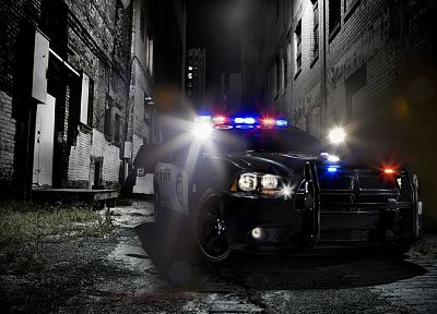 огни, автомобили, полиция, мышцы автомобилей, Dodge Charger, полицейская машина - обои на рабочий стол
