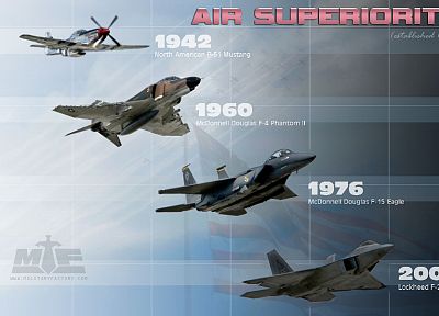 самолет, военный, график, F-22 Raptor, F - 4 Phantom II, F-15 Eagle, P - 51 Mustang - оригинальные обои рабочего стола