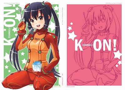 K-ON! (Кэйон!), Neon Genesis Evangelion (Евангелион), Накано Азуса, Аска Лэнгли Сорю, кроссоверы - копия обоев рабочего стола