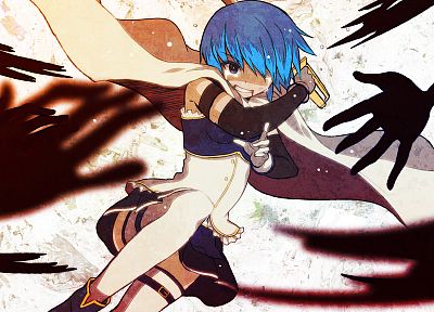 синие волосы, Mahou Shoujo Мадока Magica, Мики Саяка, аниме, аниме девушки, мечи - копия обоев рабочего стола