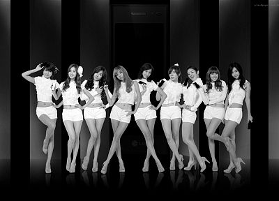 девушки, Girls Generation SNSD (Сонёсидэ), группы, оттенки серого, Азиаты/Азиатки, корейский, K-Pop - обои на рабочий стол