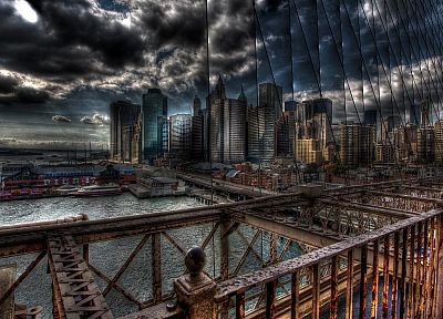 облака, пирсы, здания, Нью-Йорк, лодки, транспортные средства, HDR фотографии - обои на рабочий стол
