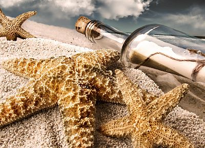 природа, песок, бутылки, звезды, пляжи - обои на рабочий стол