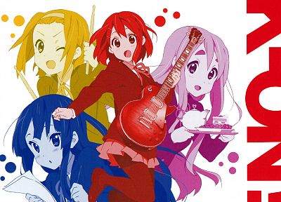 K-ON! (Кэйон!), чай, Hirasawa Юи, гитары, Акияма Мио, Tainaka Ritsu, Kotobuki Tsumugi - обои на рабочий стол