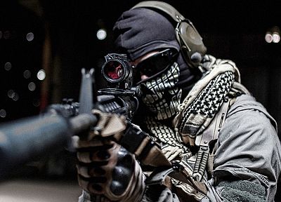 пистолеты, военный, солдат, призраки, глубина резкости, Зов Duty: Modern Warfare 2 - оригинальные обои рабочего стола