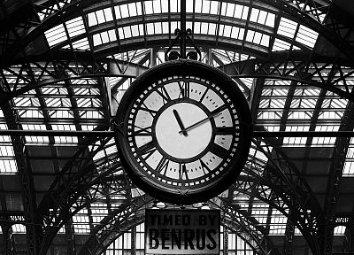 архитектура, часы, Пенсильвания, вокзалы, оттенки серого - обои на рабочий стол