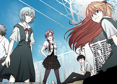 школьная форма, Ayanami Rei, Neon Genesis Evangelion (Евангелион), Икари Синдзи, Каору Нагиса, Аска Лэнгли Сорю - случайные обои для рабочего стола