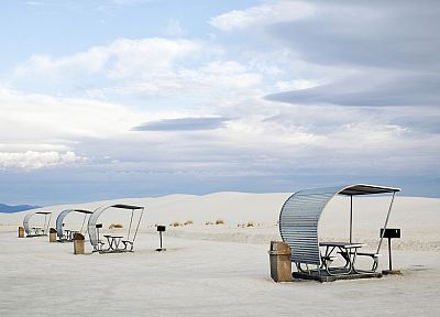 белый, столы, песчаные дюны, Нью-Мексико, пикник - обои на рабочий стол