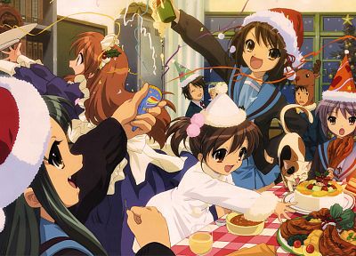Меланхолия Харухи Судзумии, рождество, аниме девушки, Судзумия Харухи - обои на рабочий стол