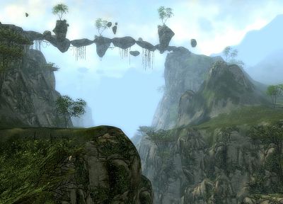 3D вид (3д), пейзажи, компьютерная графика, Guild Wars, плавучие острова, компьютерная графика - копия обоев рабочего стола