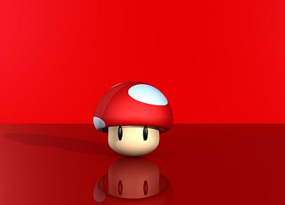 Нинтендо, красный цвет, Марио, грибы, простой фон, красный фон - обои на рабочий стол