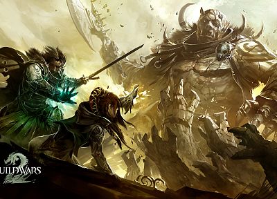 видеоигры, монстры, рыцари, сражения, произведение искусства, Guild Wars 2, рисунки - обои на рабочий стол