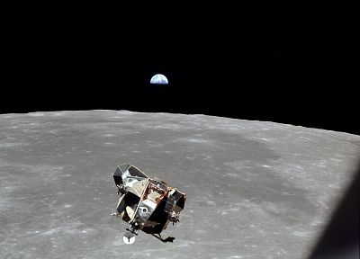 Луна, Земля, Earthrise, луна, космические корабли, транспортные средства, Аполлон 11, Lunar Lander - случайные обои для рабочего стола