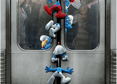 метро, schtroumpfs, The Smurfs, постеры фильмов, Папа Smurf, Smurfette, двери - обои на рабочий стол