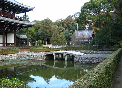 деревья, сад, мосты, Японский архитектура - обои на рабочий стол