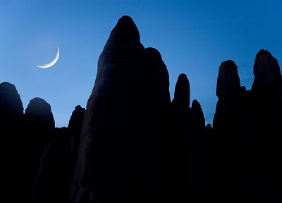 горы, ночь, Луна, Национальный парк Арки, Юта, скальные образования - копия обоев рабочего стола