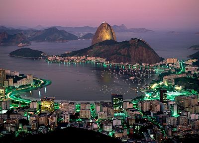 побережье, города, ночь, архитектура, здания, Бразилия, Рио-де- Жанейро - обои на рабочий стол