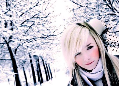 блондинки, девушки, снег, деревья, белый, звезды, Лаура Ивана - оригинальные обои рабочего стола