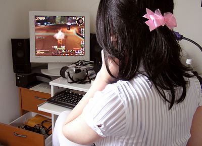 брюнетки, девушки, компьютеры, Мир Warcraft - случайные обои для рабочего стола