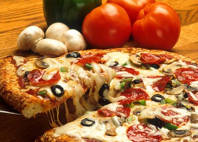 еда, пицца, грибы, помидоры - обои на рабочий стол