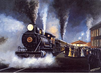 картины, дым, поезда, вокзалы, паровой двигатель, транспортные средства - обои на рабочий стол
