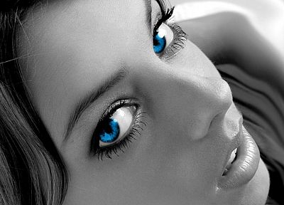 девушки, голубые глаза, выборочная раскраска - обои на рабочий стол