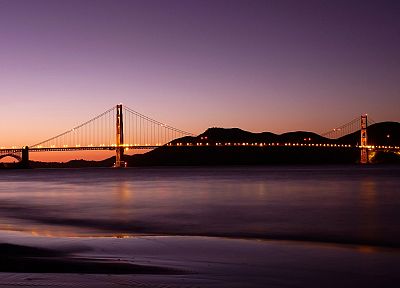 закат, мосты, Мост Золотые Ворота, Сан - Франциско, море, пляжи - обои на рабочий стол