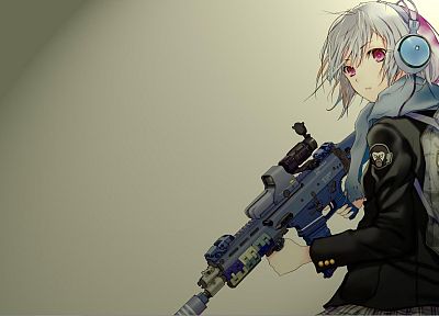 пистолеты, оружие, девушки с оружием, Fuyuno Харуаки, простой фон, аниме девушки - похожие обои для рабочего стола