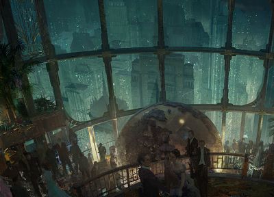 видеоигры, города, архитектура, Восторг, здания, партия, BioShock 2, произведение искусства, глобус - оригинальные обои рабочего стола