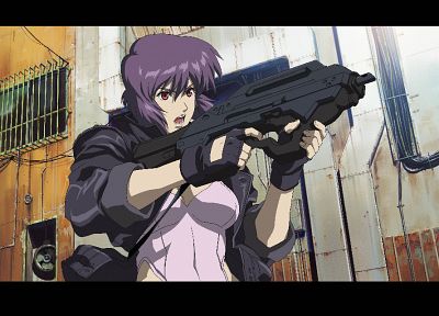 пистолеты, Мотоко Кусанаги, фиолетовые волосы, Призрак в доспехах - оригинальные обои рабочего стола