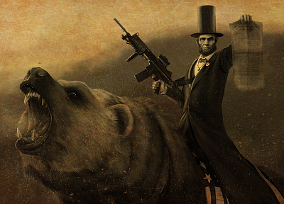 пистолеты, животные, Авраам Линкольн, оружие, медведи, пальто, цилиндр - копия обоев рабочего стола