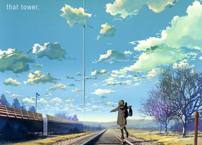 облака, Макото Синкай, аниме, Место Обещали в наших ранних дней - копия обоев рабочего стола