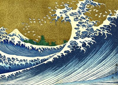 Япония, картины, природа, деревья, волны, Большая волна в Канагава, Кацусика Хокусай, Тридцать шесть видов горы Фудзи - оригинальные обои рабочего стола