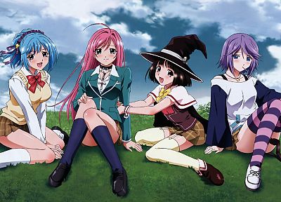 ноги, школьная форма, Сираюки Mizore, Akashiya Мока, Куроно Kurumu, аниме девушки, Розарио Вампир, Sendou Юкари, полосатые носки - обои на рабочий стол