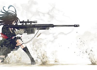 винтовки, пистолеты, школьная форма, снайперские винтовки, Баррет, снайпер, M82A1, простой фон, аниме девушки, Козаки Юсуке, оригинальные персонажи - оригинальные обои рабочего стола