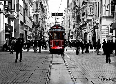города, монохромный, Турецкий, Стамбул, выборочная раскраска, Таксим, улица Истикляль - обои на рабочий стол