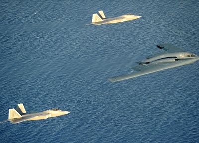 самолет, военный, бомбардировщик, F-22 Raptor, B- 2 Spirit, ВВС США - похожие обои для рабочего стола