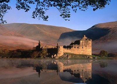 пейзажи, замки, Шотландия, Kilchurn замок, отражения - оригинальные обои рабочего стола