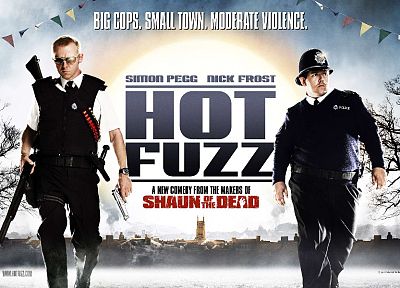 пистолеты, Hot Fuzz, Саймон Пегг, Ник Фрост, постеры фильмов - случайные обои для рабочего стола