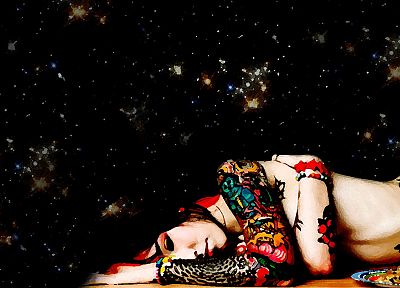 татуировки, девушки, картины, космическое пространство, звезды - случайные обои для рабочего стола
