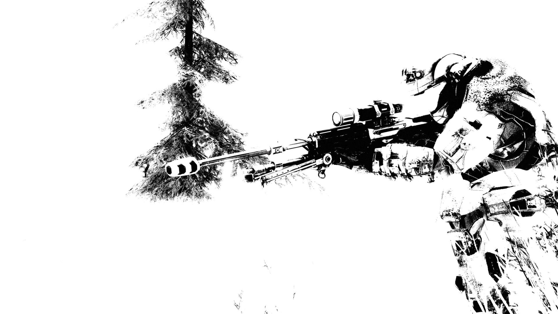 снег, деревья, гало, снайперские винтовки - обои на рабочий стол