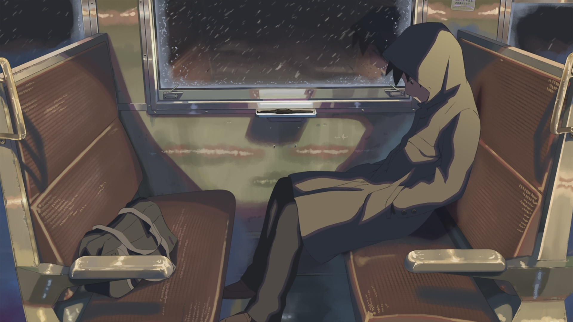 поезда, Макото Синкай, одиноко, 5 сантиметров в секунду, произведение искусства, транспортные средства, аниме, поездки - обои на рабочий стол