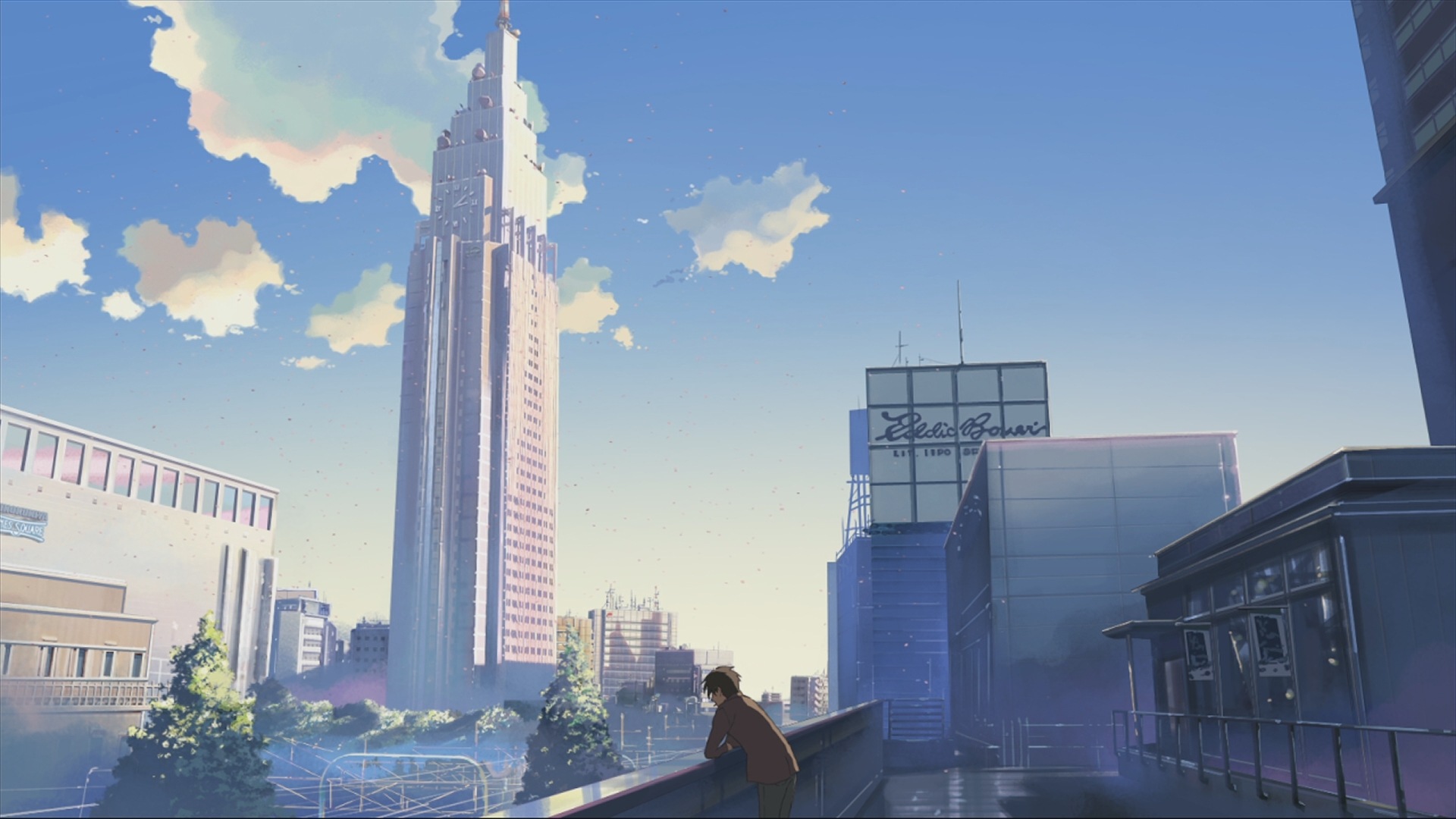 города, архитектура, здания, города, Макото Синкай, одиноко, 5 сантиметров в секунду, аниме - обои на рабочий стол