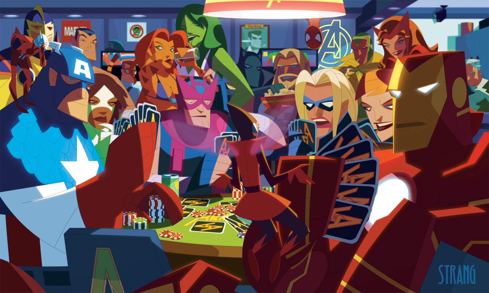 Железный Человек, Тор, Человек-паук, Капитан Америка, покер, альтернативных художественные, фишки для покера, Женщина-Халк, Марвел комиксы, Мстители, Hawkeye, Алая Ведьма, игральные карты, Брюс Баннер, НэморSubmariner, Antman, Quick Silver - обои на рабочий стол