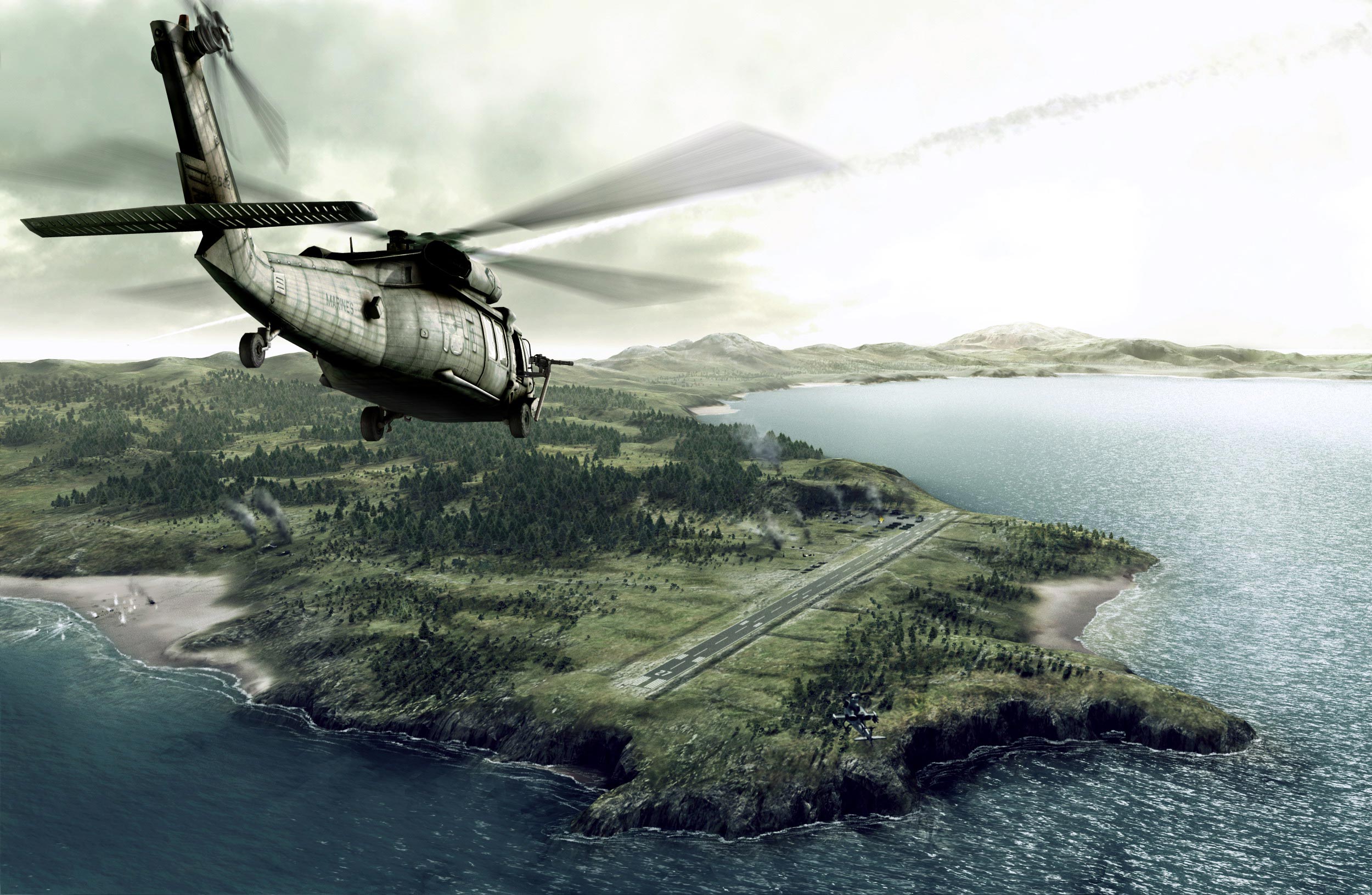 самолет, военный, вертолеты, транспортные средства, UH - 60 Black Hawk, море - обои на рабочий стол
