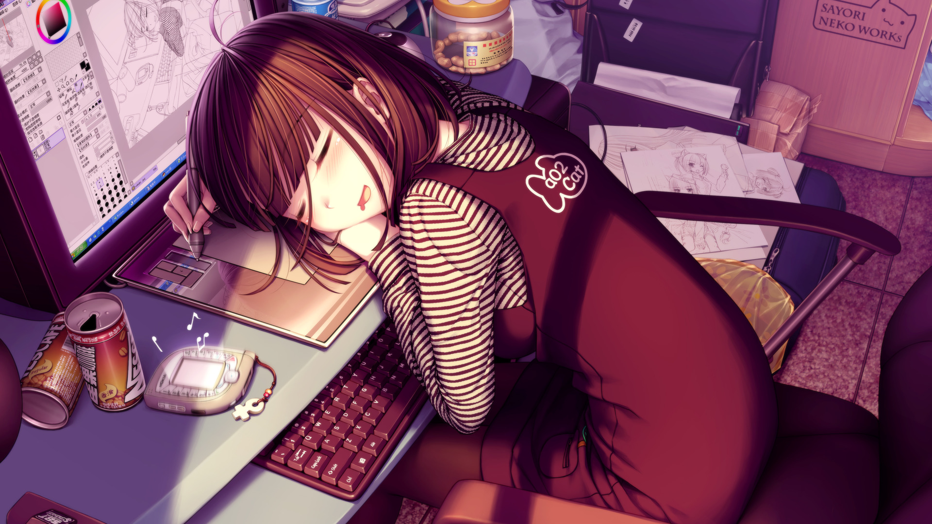 рекурсивный, спальный, Sayori Neko Работы, аниме девушки, Оекаки Musume - обои на рабочий стол