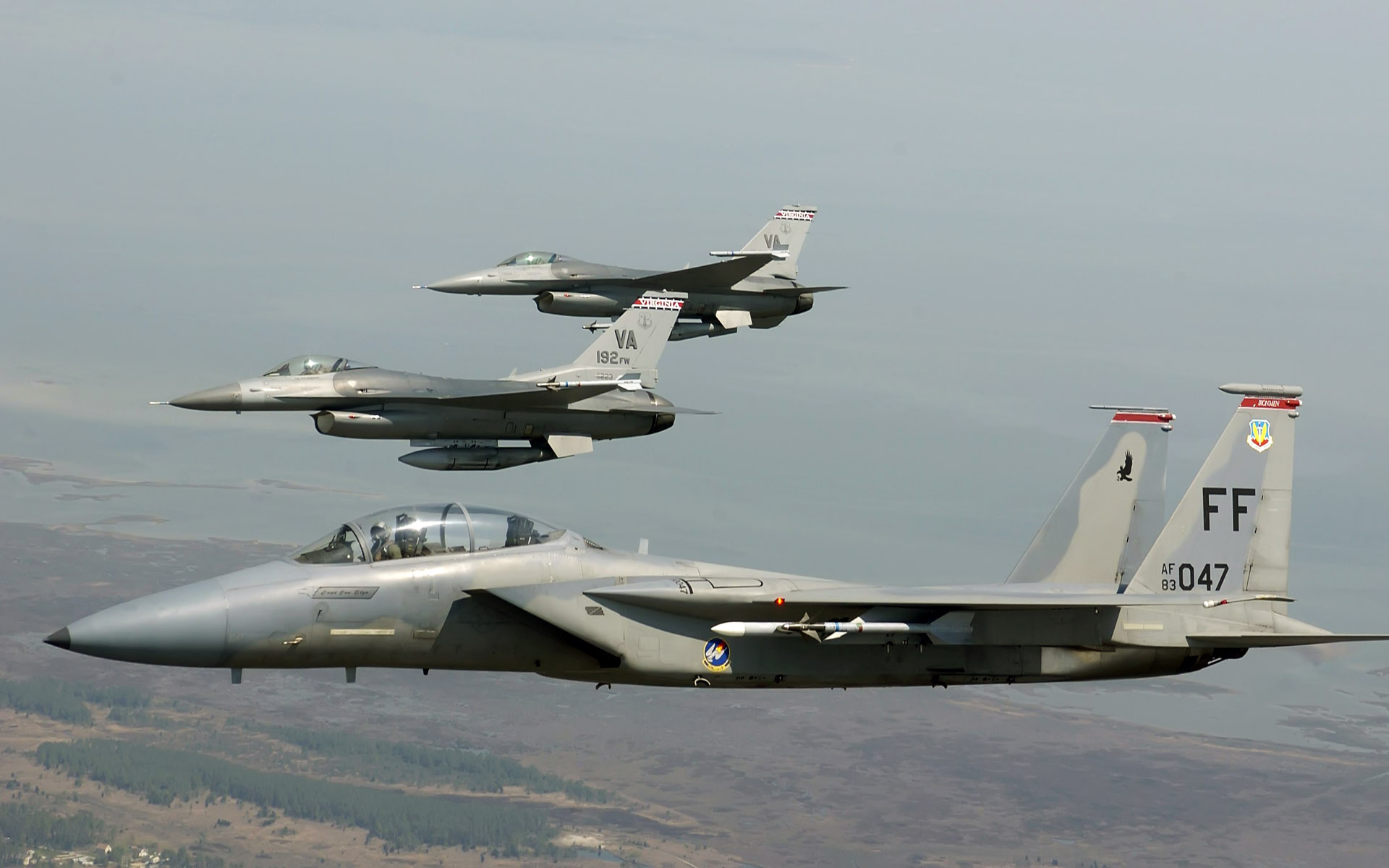 самолет, военный, F-15 Eagle, F- 16 Fighting Falcon - обои на рабочий стол