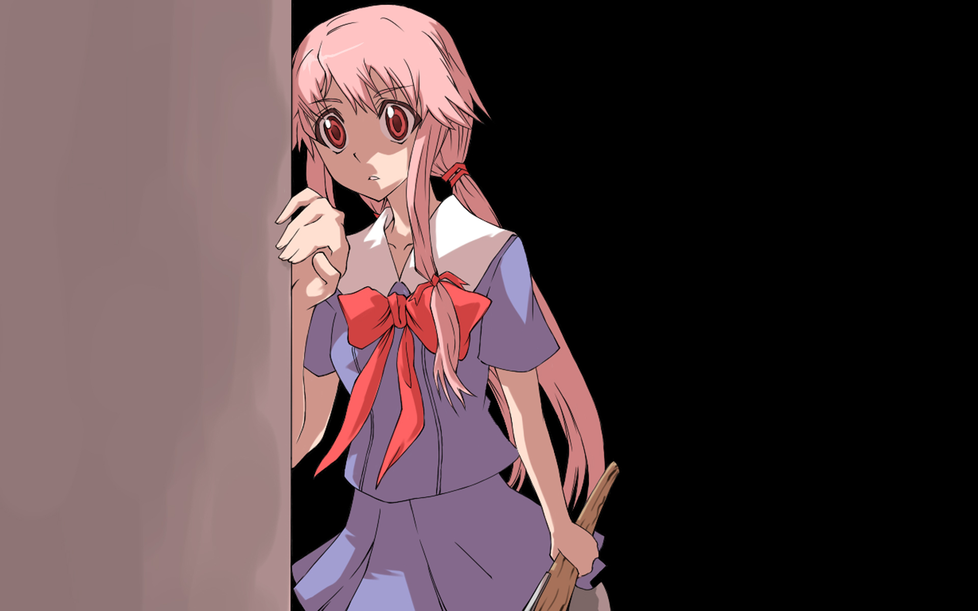 школьная форма, розовые волосы, хвостики, банты, аниме, розовые глаза, аниме девушки, Mirai Nikki, Gasai Yuno - обои на рабочий стол