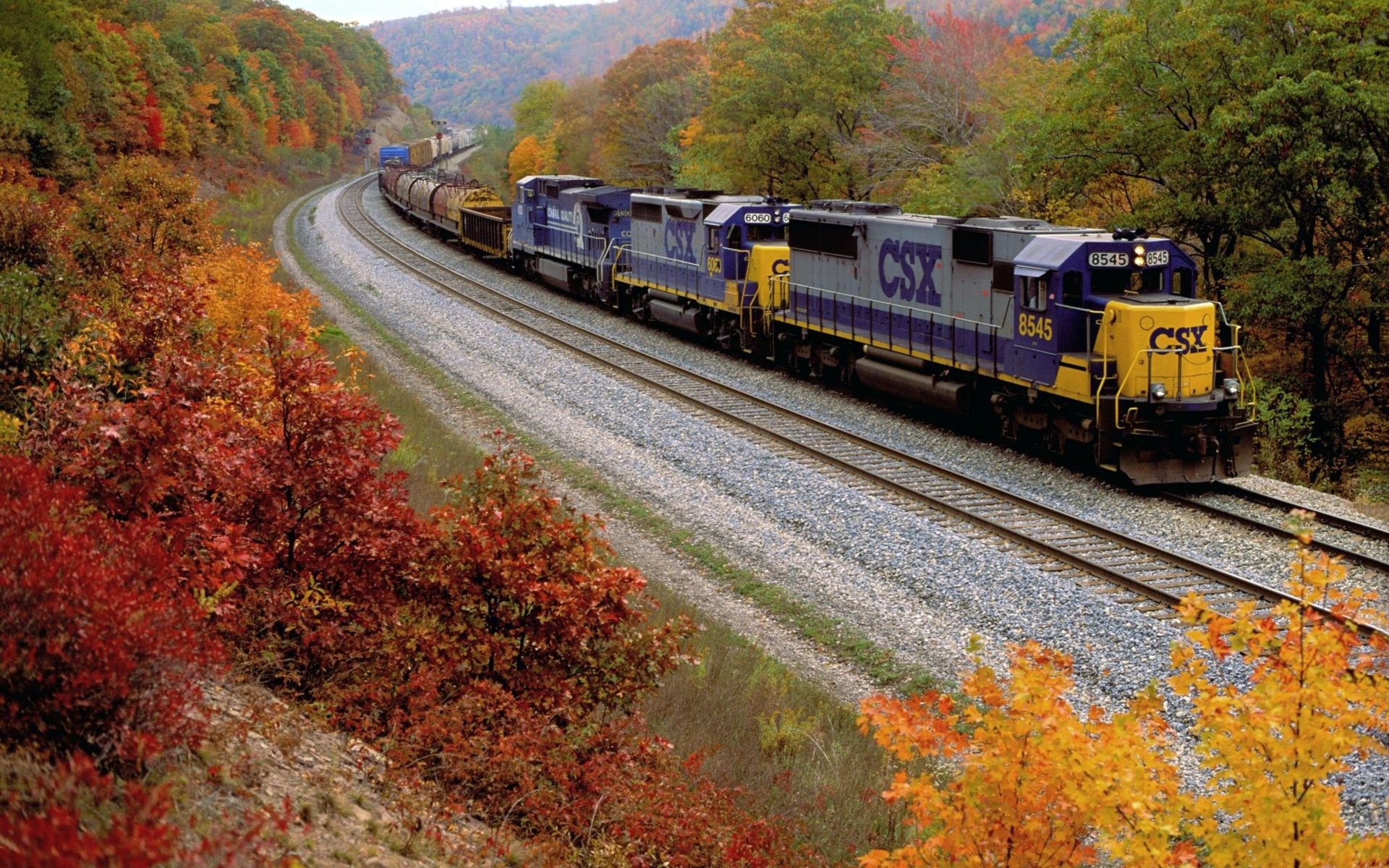 осень, поезда, железнодорожные пути, транспортные средства - обои на рабочий стол